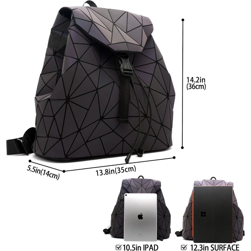 Geometric Pattern Iridescent Backpack With Adjust… - image 8